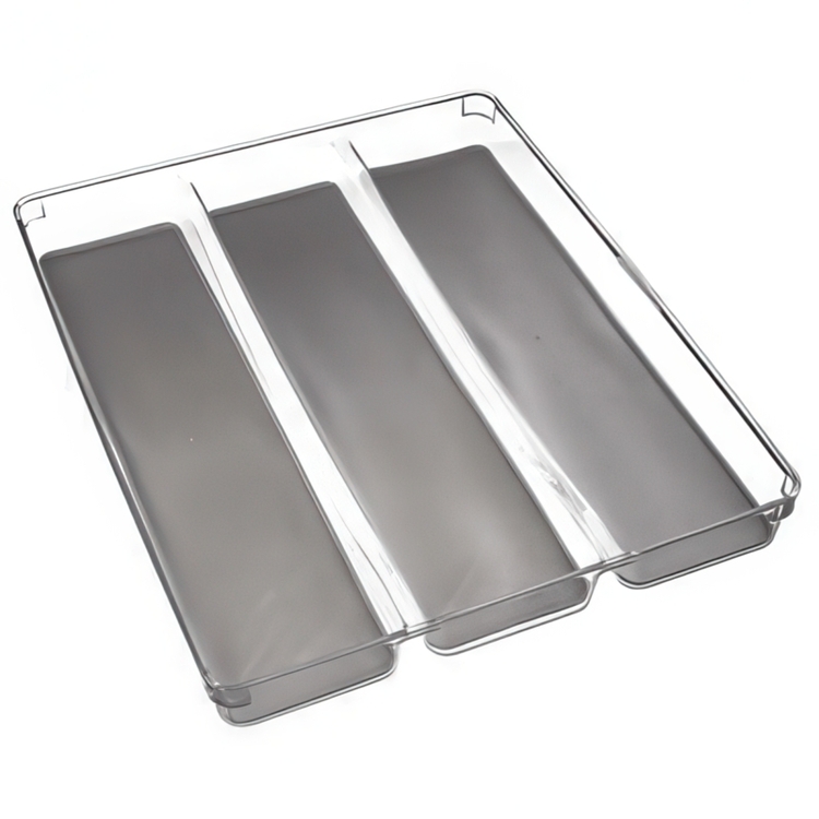 Storage Tray for utensils, 3 compartments, TIDY SMART ORGANIZER, 40 x 32 x H 4,5 cm, Clear / Dark Grey