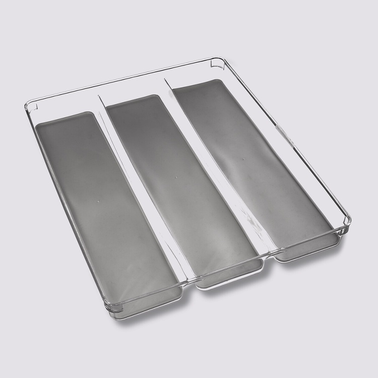 Storage Tray for utensils, 3 compartments, TIDY SMART ORGANIZER, 40 x 32 x H 4,5 cm, Clear / Dark Grey