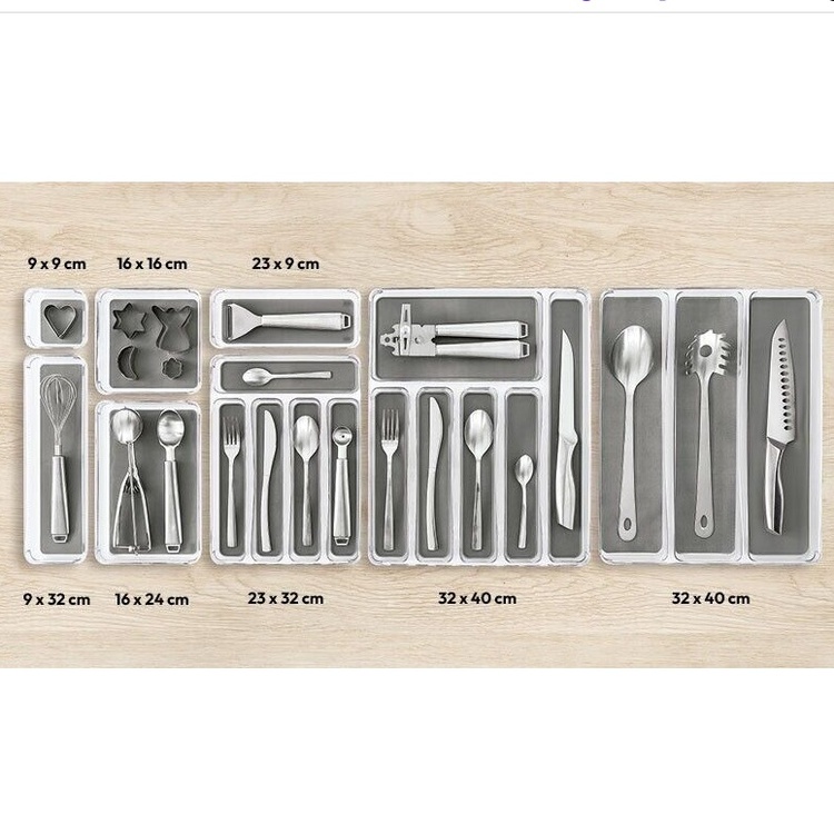 Storage tray, Ablong, TIDY SMART ORGANIZER, 32,5 x 9 x H 4,5 cm, Clear / Dark Grey