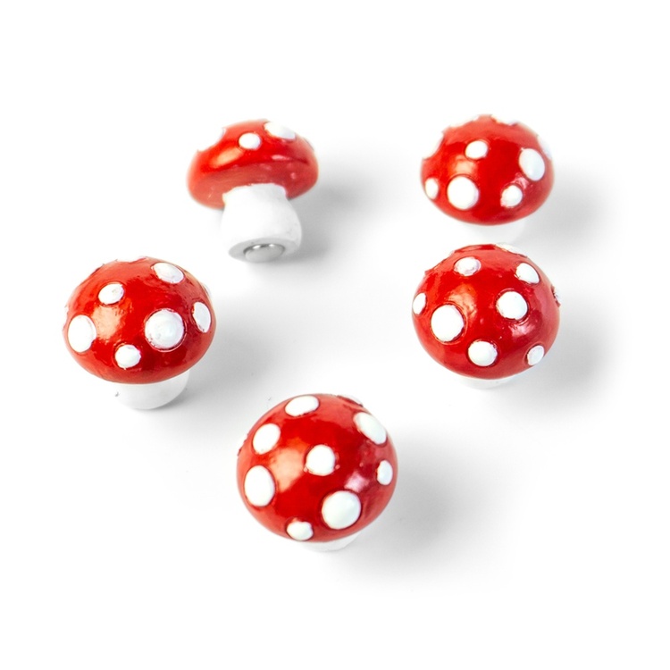 Magnets, Set of 5, MUSHROOM, Red / White