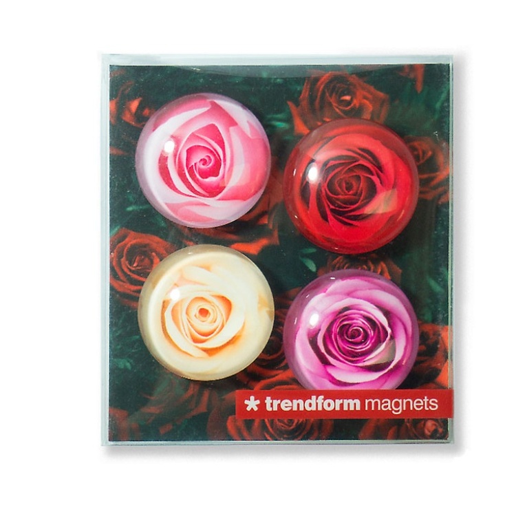 Magnets, glass, ROSES, Ø 3,5 cm, 4 psc, Assorted