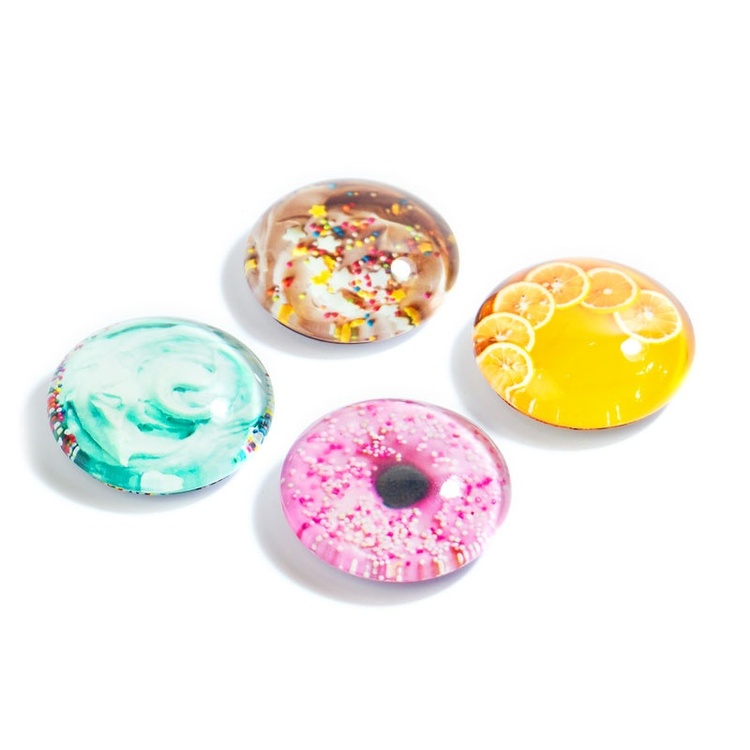 Magnets, glass, Set of 4, SWEETS, Ø 3,5 cm, Assorted