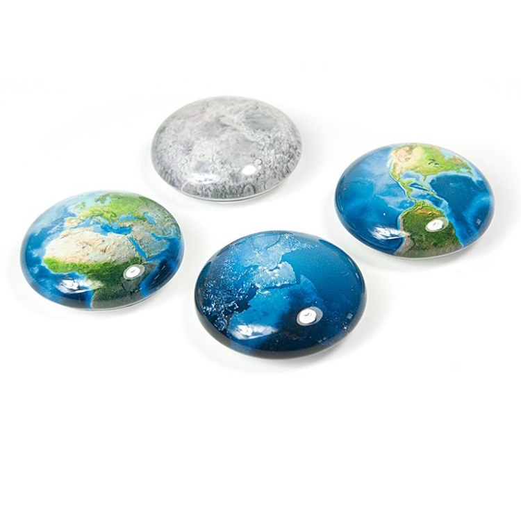 Magnets, glass, Set of 4, PLANET, Ø 3,5 cm, Blue