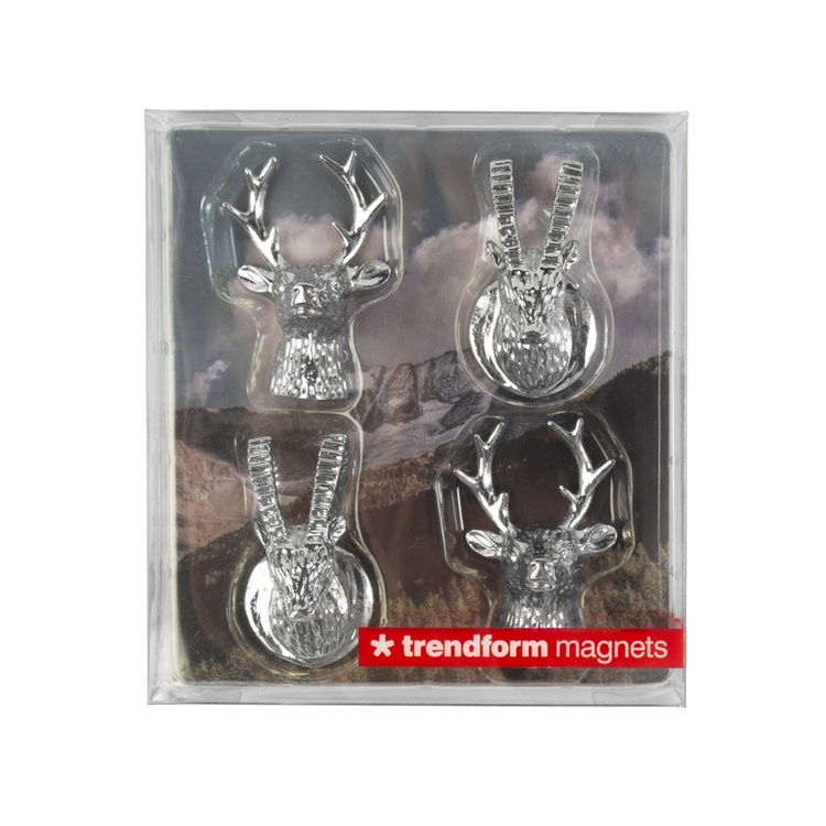Magnets in metal Deer and Ibex Set of 4, ALPINE, Silver