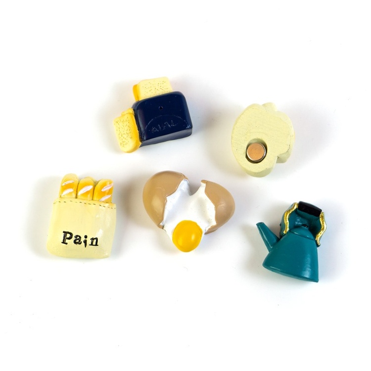 Magnets Breakfast, Set of 5, PETIT DÉJEUNER, multicolor