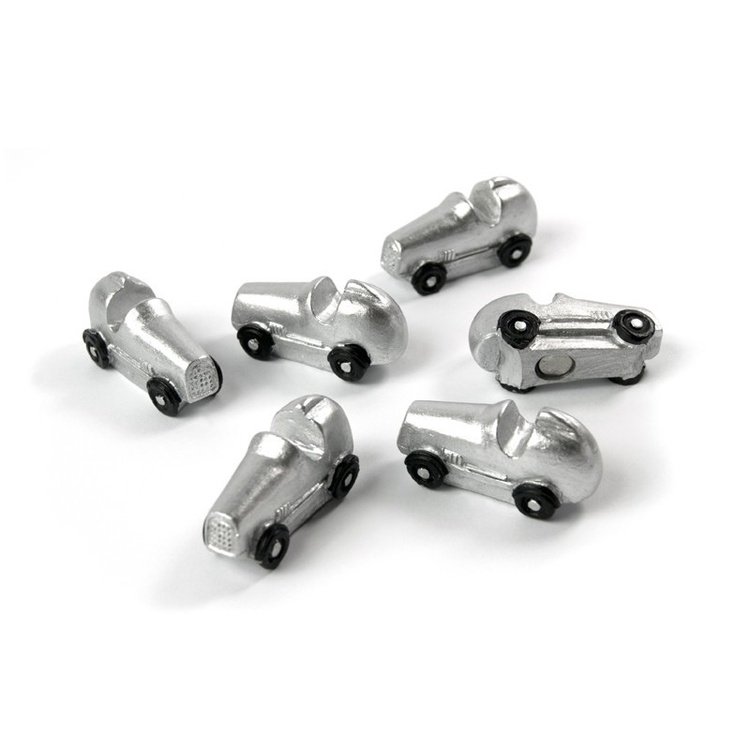 Magnets, Set of 6, RACE CAR, Silver