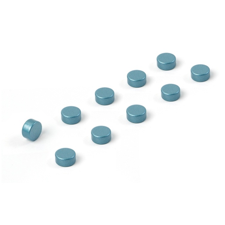Magnets, Strong, Mini, Set of 10, STEELY, Ø 0,6 x H 0,3 cm, Silver Blue