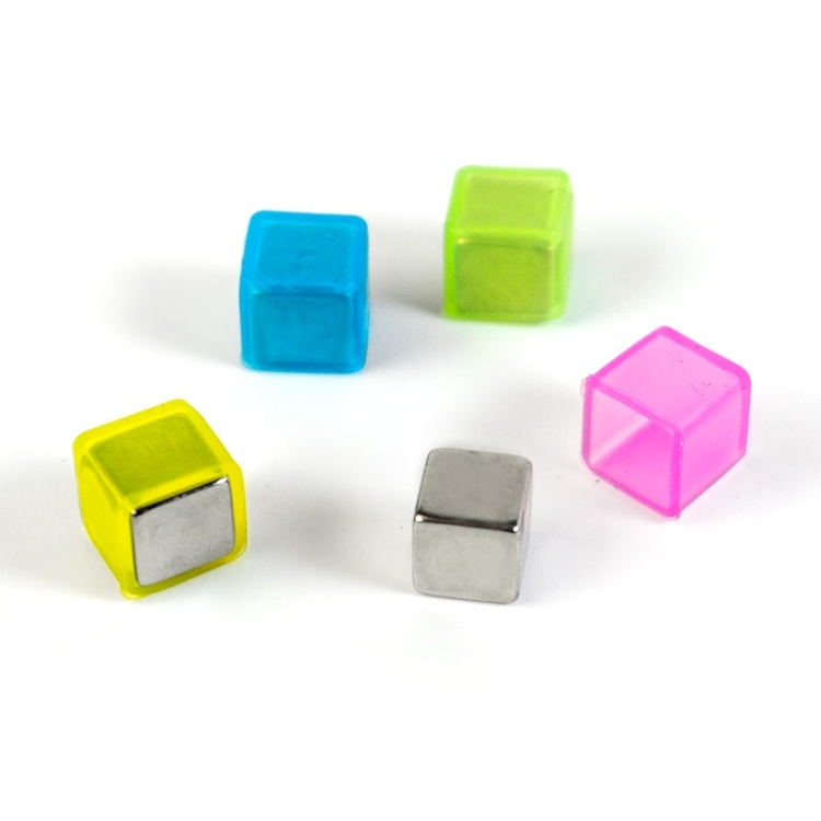 Magnets Super strong, Set of 4, CUBE NEON, 1 x 1 x H 1 cm, Silver / Assorted