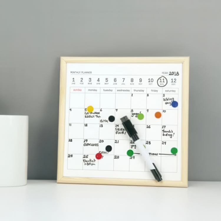 Magnetic whiteboard, MINI MONTHLY PLANNER, 20 × H 20 cm, White