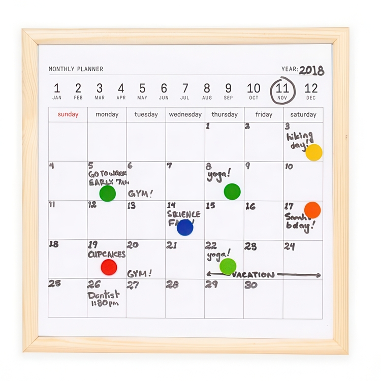 Magnetic whiteboard, MINI MONTHLY PLANNER, 20 × H 20 cm, White