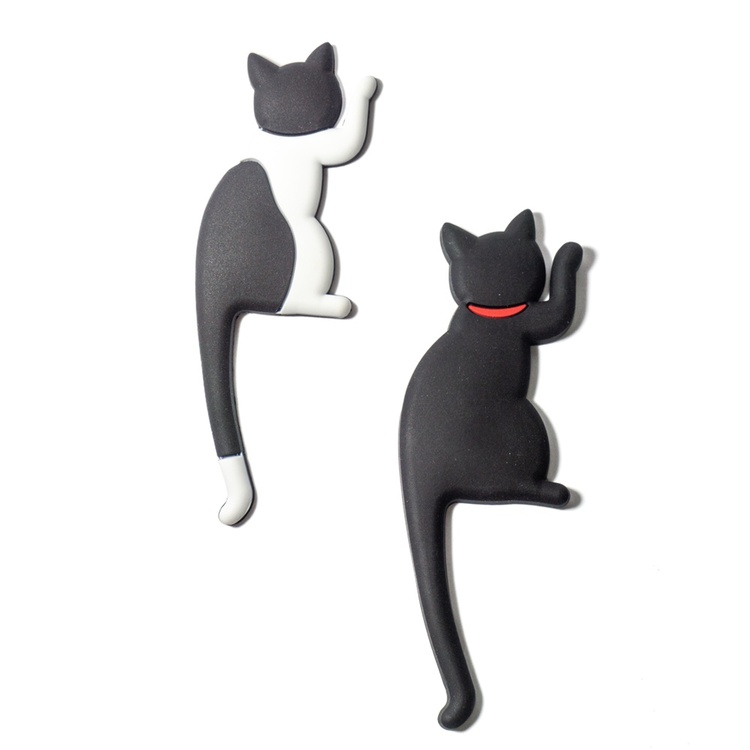 Magnetic hooks / Large magnets, Set of 2, KITTY CAT, 4,5 x H 13,5 cm, Black / White