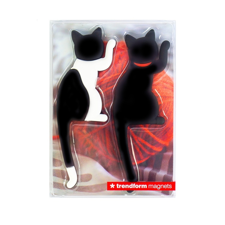 Magnetic hooks / Large magnets, Set of 2, KITTY CAT, 4,5 x H 13,5 cm, Black / White