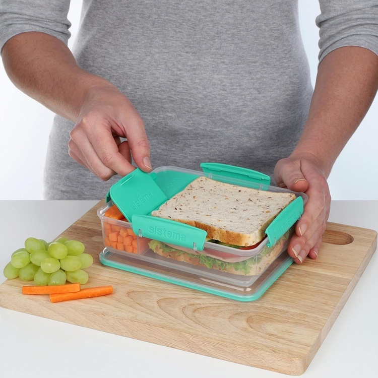 Lunch box with compartments, SNACK ATTACK DUO, 20 x 16 x H 6 cm, Mint