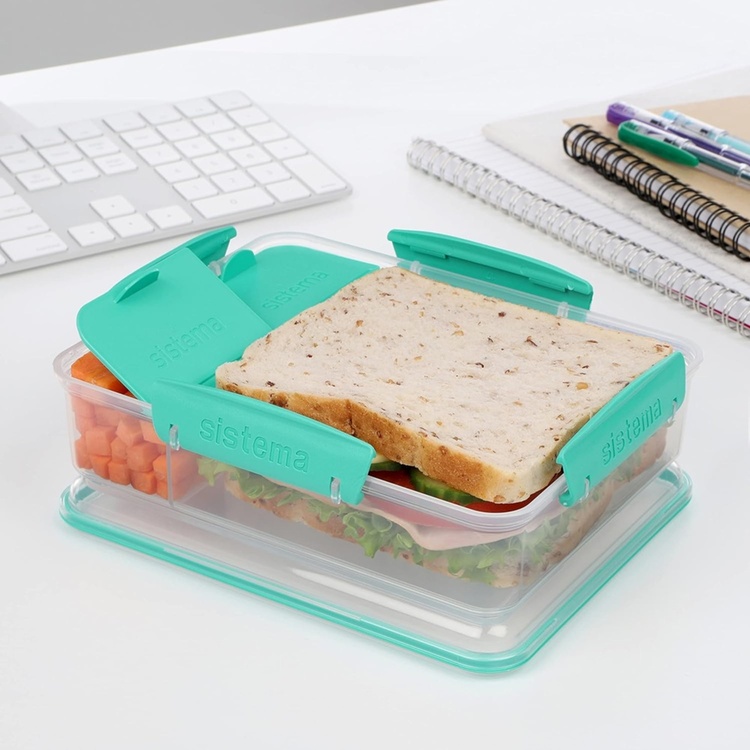 Lunch box with compartments, SNACK ATTACK DUO, 20 x 16 x H 6 cm, Mint