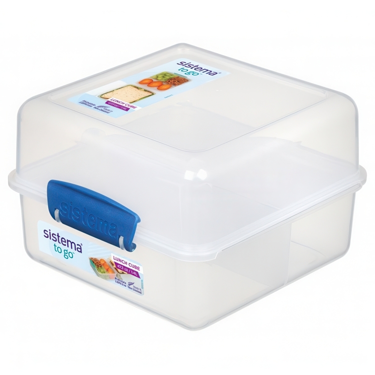Lunch box divided into compartments, 1,4L, LUNCH CUBE TO GO, White / Dark Blue