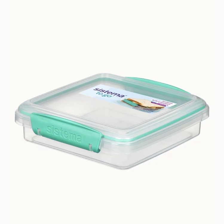 Lunch box, 450 ml, KLIP-IT SANDWICH, 15 x 15 x H 5 cm, Clear / Teal