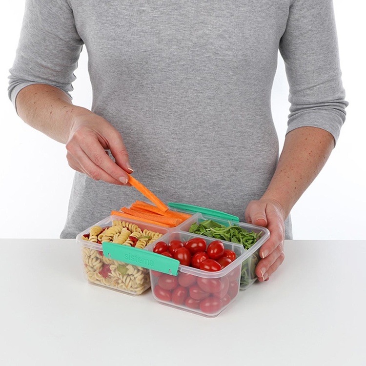 Lunch box, Four parts, 1,74 L, QUAD SPLIT TO GO, Clear / Teal