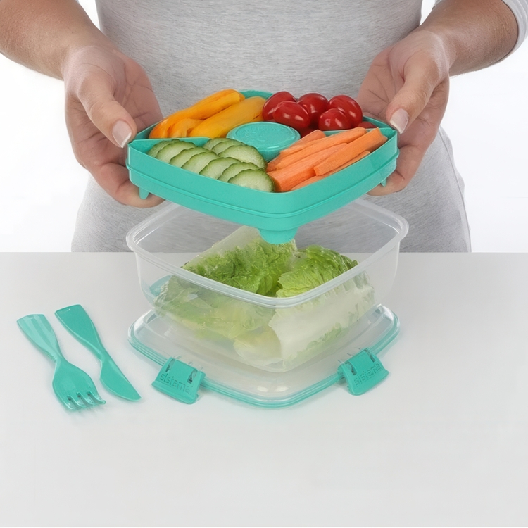 Lunch box, with compartments, SALAD TO GO, 1,1 L, Mint Teal