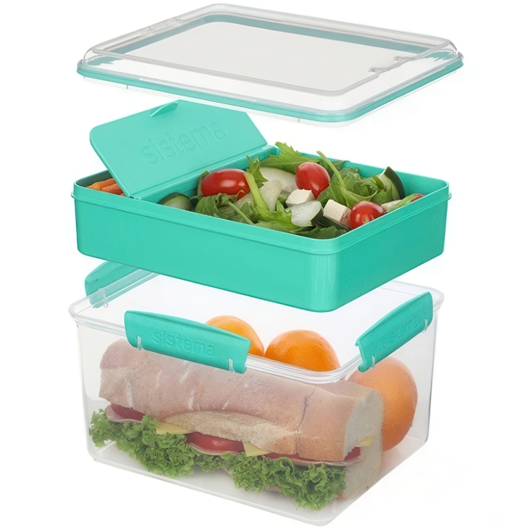Lunch box with compartments, 2,3 L, LUNCH TUB TO GO, 20 x 16 x H 11,5 cm, Mint