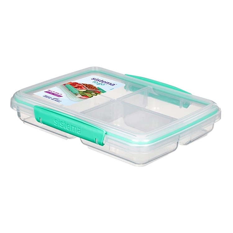 Food Storage box, 3 Compartments, SISTEMA MULTI SPLIT TO GO, Clear / Teal