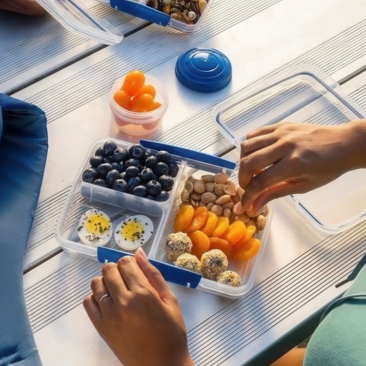Food Storage box, 3 Compartments, SISTEMA MULTI SPLIT, Clear / Dark Blue