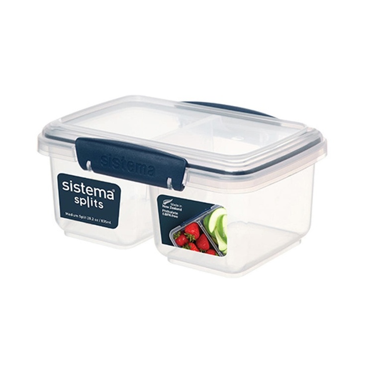 Lunch box, Two parts, 1 liter, KLIP IT SPLIT, Clear / Dark Blue