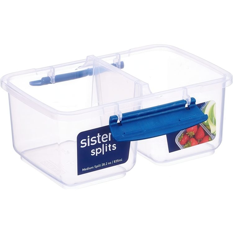 Lunch box, Two parts, 1 liter, KLIP IT SPLIT, Clear / Dark Blue