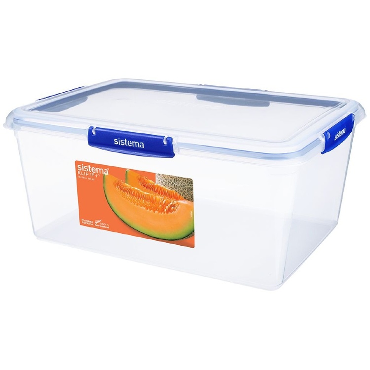 Container, XXXL ,10 L, KLIP IT PLUS RECTANGLE, 35,7 x 26 x H 11,7 cm, Clear / Blue