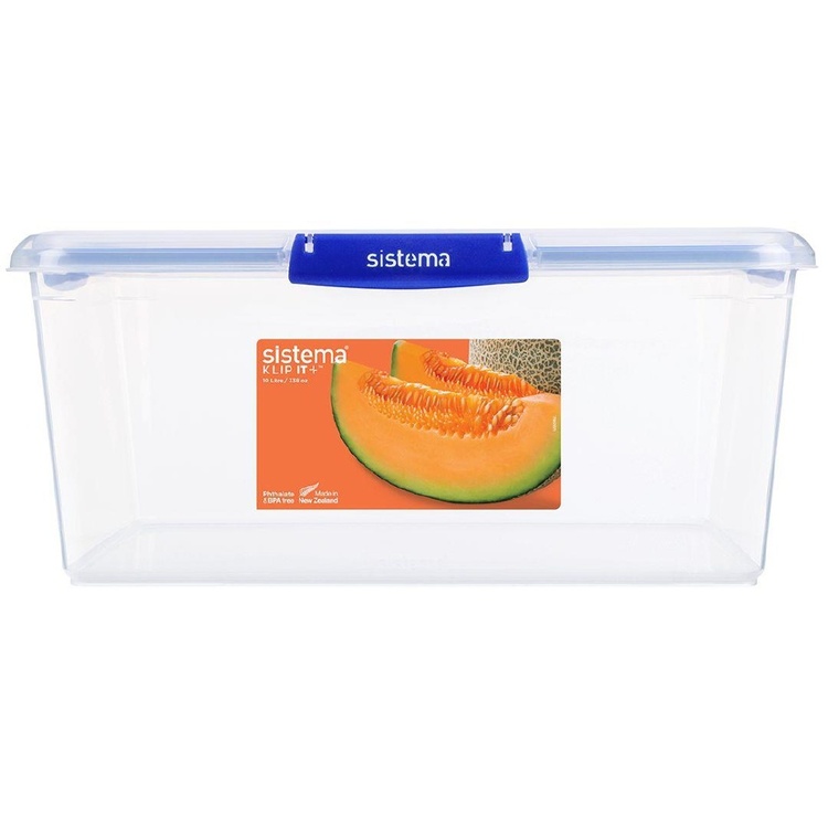 Container, XXXL ,10 L, KLIP IT PLUS RECTANGLE, 35,7 x 26 x H 11,7 cm, Clear / Blue