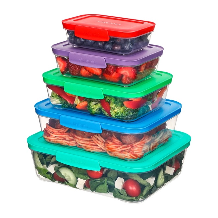 Food Storage boxes, Set of 5, SISTEMA NEST IT LARGE, Clear / Assorted