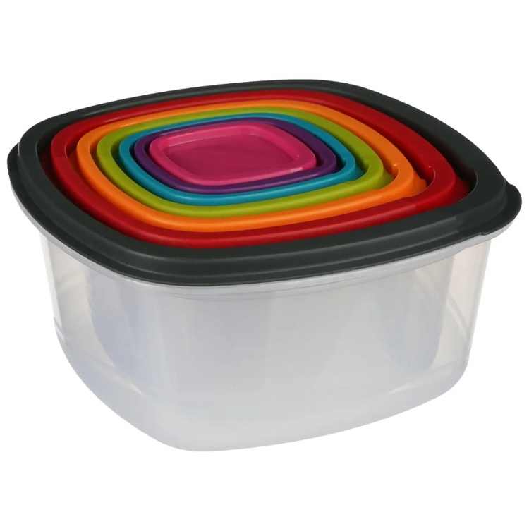 Food Storage boxes, Set of 7, SMART COLORED NEST SQUARE, Clear / Multicolored