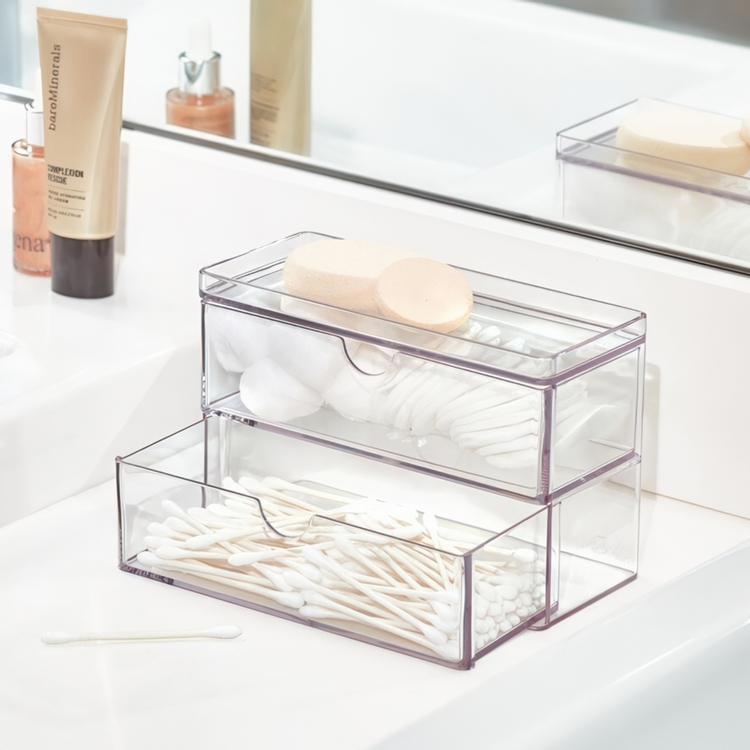 Pull-out drawers, THE HOME EDIT MINI 2-DRAWER ORGANIZER , 17,8 x 8,3 x H 11,4 cm, Klar