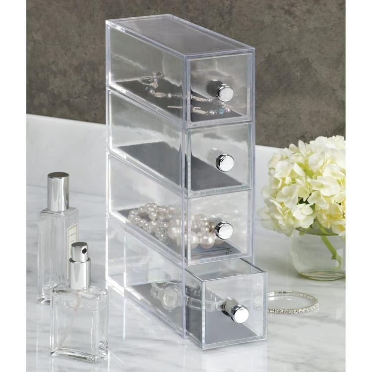 Four drawer box storage, ID CLARITY FLIP JEWELRY DRAWER, 7 x 16,5 x H 25 cm, Clear Black