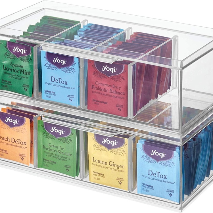 Drawer Box for Tea Bags, CRISP TEA ORGANIZER, 32 x 16 x H11,5cm, Transparent
