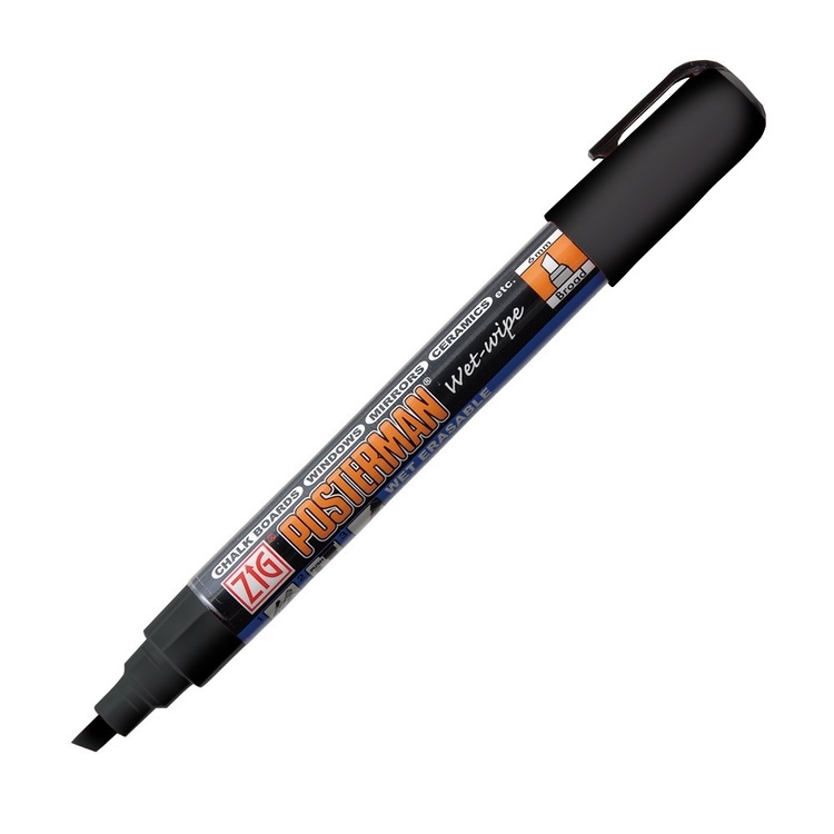 Marker, ZIG CHALK MARKER POSTERMAN WET-WIPE PMA-550, 6 mm, Svart