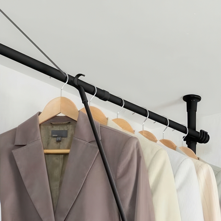 Bar with hook for wardrobe in metal, REACH BAR, 76 cm