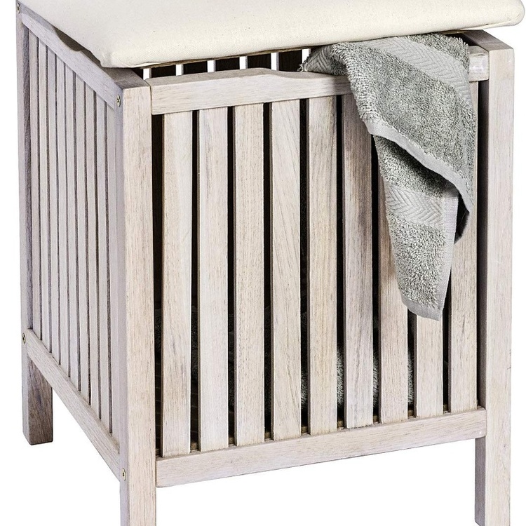 Stool in walnut with storage, NORWAY, 39 x 39 x H 52cm, Natural white / off white