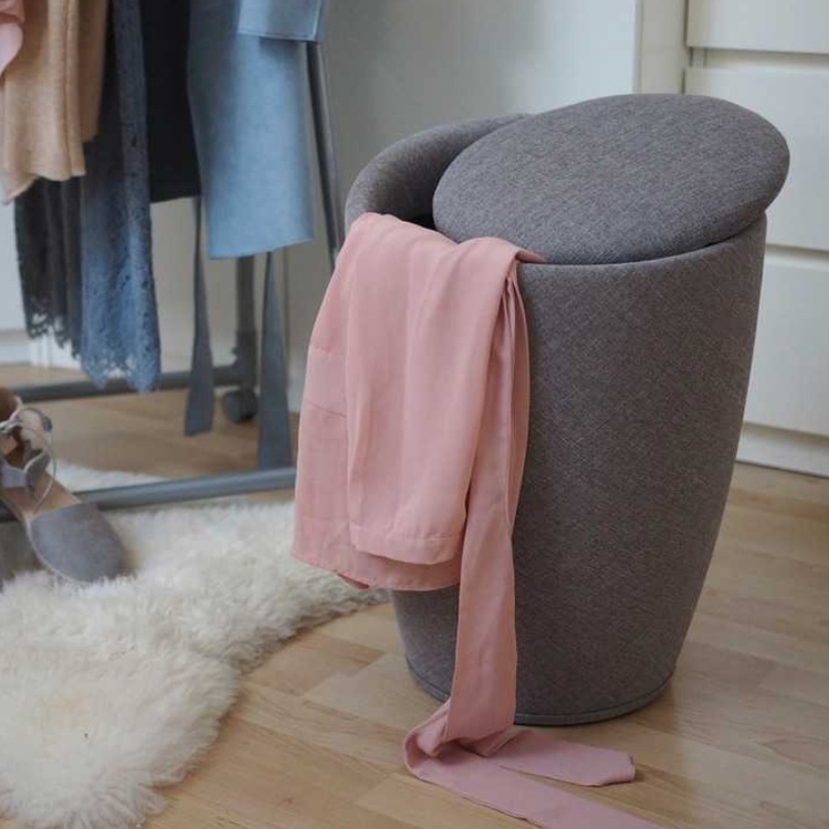 Stool with storage, CANDY, Ø 36 x H 50,5 cm, Grey