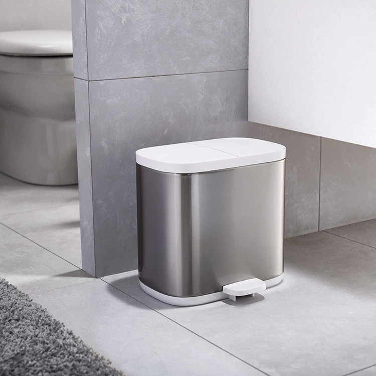 Bin, Two Compartments, SPLIT STEEL RECYCLER, 6 Litres, Joseph Joseph, Silver / White