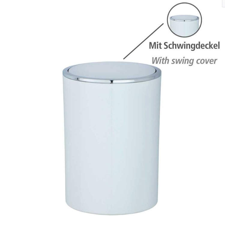 Trash can with tilt lid, 5 L, INCA, Ø18,5 x H 25,5 cm, White / Silver