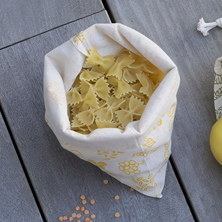  Bag for Food storage, Organic Cotton, ZERO WASTE BAG MEDIUM, 20 x H 25 cm, Beige / Yellow