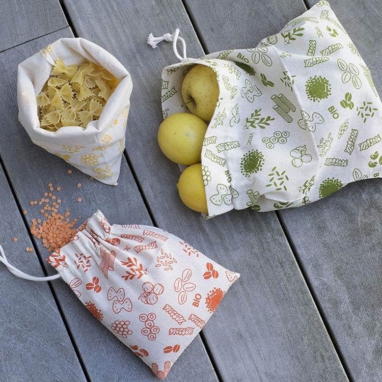  Bag for Food storage, Organic Cotton, ZERO WASTE BAG MEDIUM, 20 x H 25 cm, Beige / Yellow