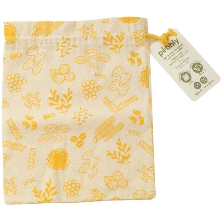  Bag for Food storage, Organic Cotton, ZERO WASTE BAG MEDIUM, 20 x H 25 cm, Beige / Yellow