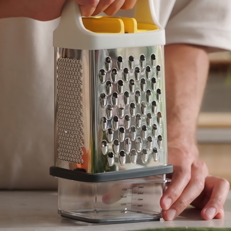 Box Grater, MULTI-GRIP GRATER, Joseph Joseph, Silver / White / Yellow