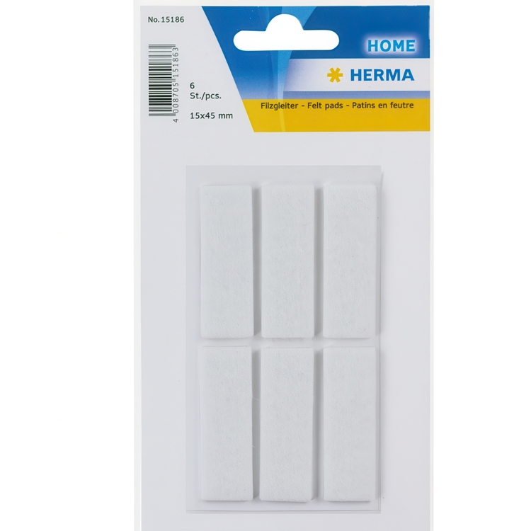 Self-Adhesive Feltpads , Set of 6, HERMA, 4,5 x1,5 cm, White
