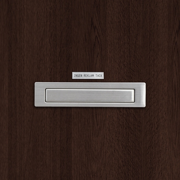Sign, Stainless steel, INGEN REKLAM TACK, 9 x H 1,7 cm