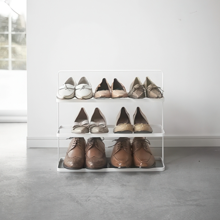Shoe Shelf in Metal, TOWER WIDE SHOE RACK, Yamazaki, White