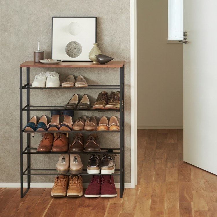 Shoe Rack 6-Tiered, TOWER WOOD TOP, 66 x 25 x H 87 cm, Yamazaki
