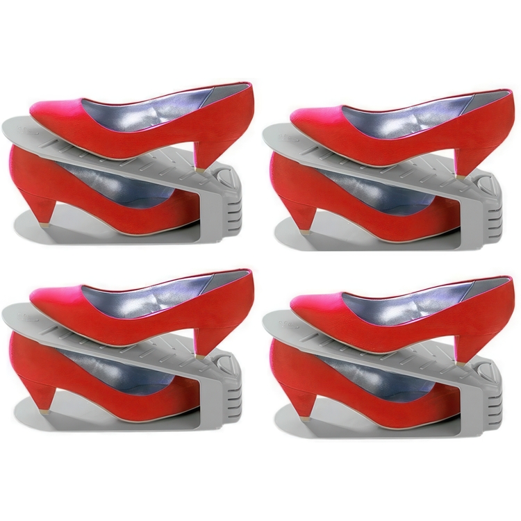 Shoe rack, Set of 4, Space-saving, SCHUHHALTER, Grey