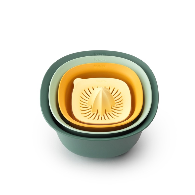 Bowl Set, 4 parts, BRABANTIA MIXING BOWL SET, 25 x 25 x H 14 cm, Green / Yellow